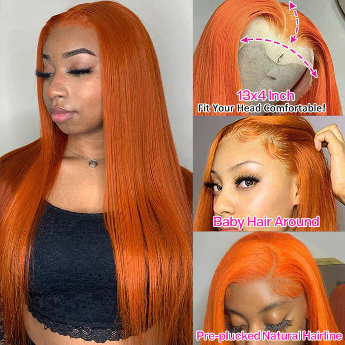 C.G.W Straight Orange Ginger Wig 13*4/13*6 HD Lace Front Wig With Pre-plucked Edges