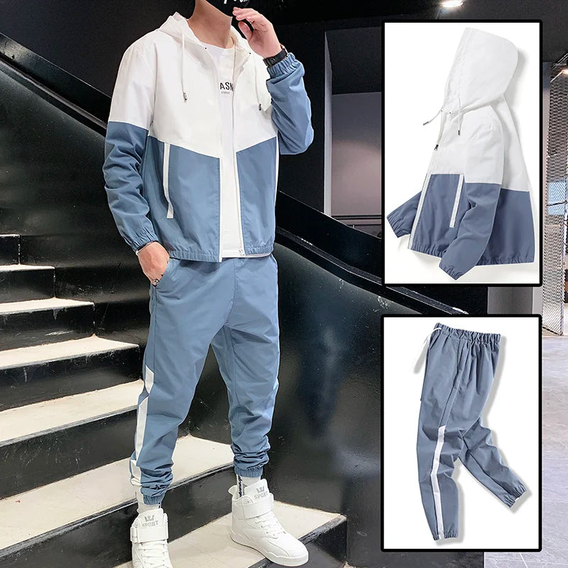 Men Tracksuit Casual Joggers Hooded Sportswear Jackets And Pant