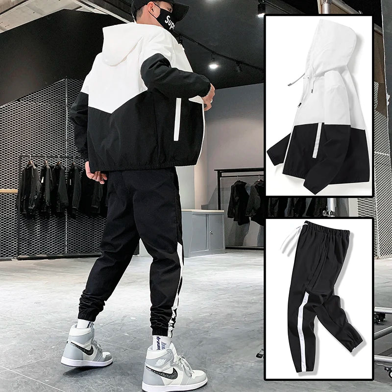 Men Tracksuit Casual Joggers Hooded Sportswear Jackets And Pant