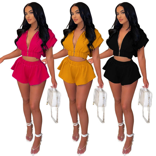 sexy shorts 2 piece sets tops female summer outfit