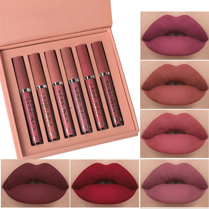 6 pcs Matte Long Lasting  Liquid Lipstick Set Nonstick Cup Waterproof