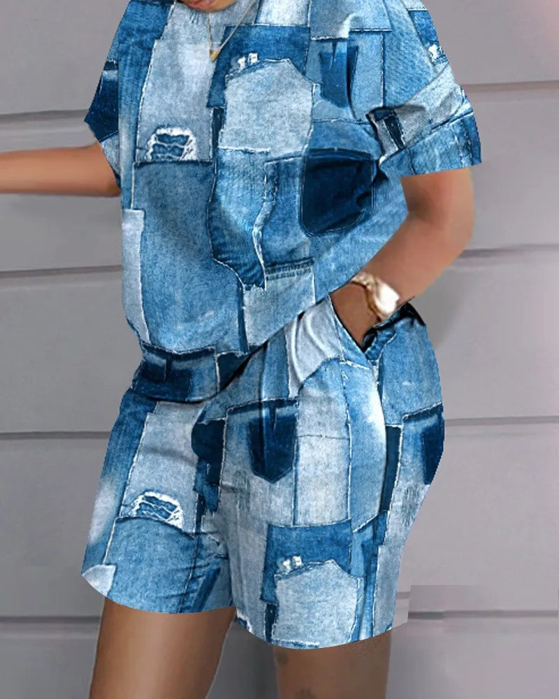 Women Casual Short Sleeve Two Piece Sets