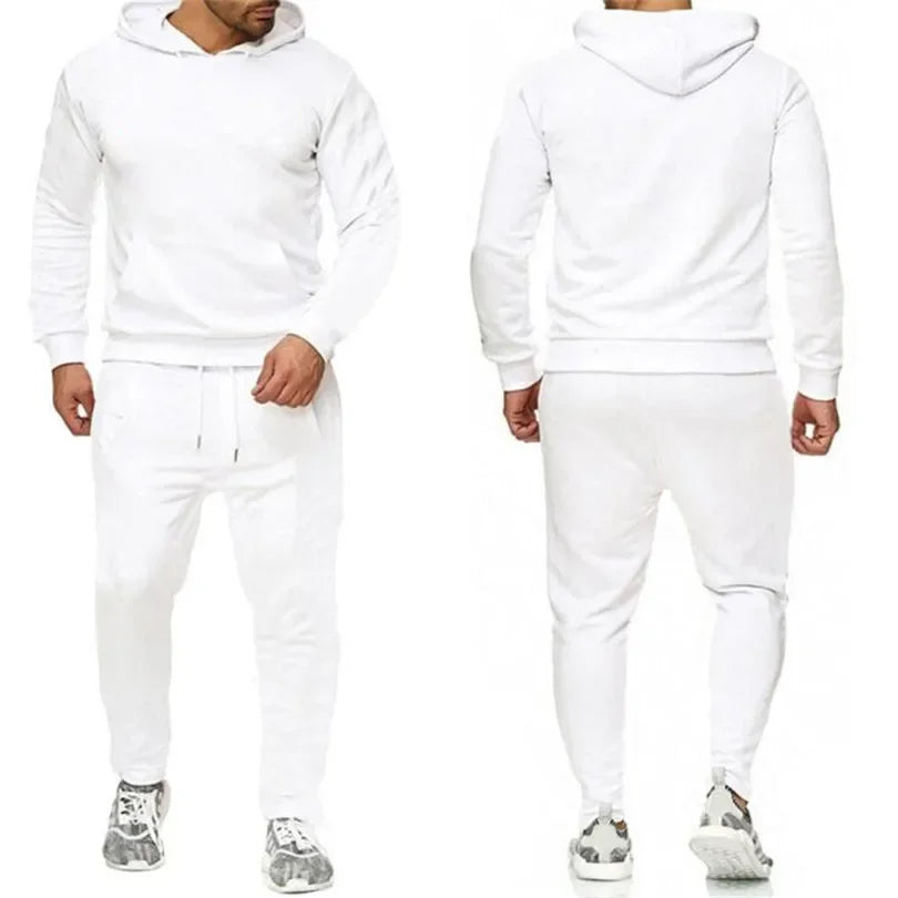 Classic Solid Color Tracksuit Hooded Sweatshirts and Jogger Pants High Quality