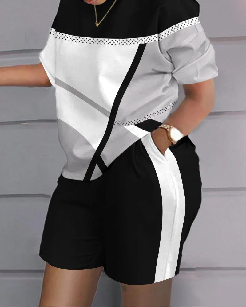 Women Casual Short Sleeve Two Piece Sets