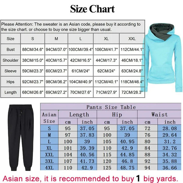 Autumn Winter Hooded Sweatshirt +Black Sweatpants High Quality Ladies Daily Casual Warm 2 Piece Set