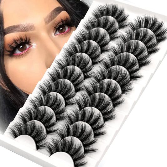 3D False Eyelashes 10 Pairs Eyelashes 3D Mink Lashes Faux Mink Fluffy Lash Soft