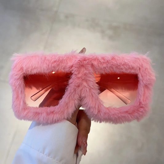 Women Sunglasses New Fashion Furrry Frame Gradient Shades Eyewear