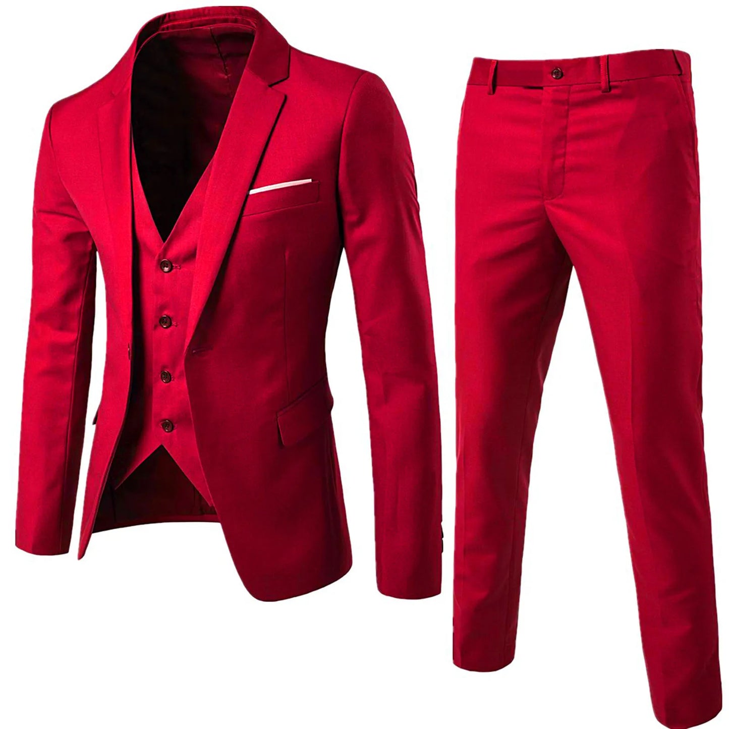 3pcs Slim Formal Suit Solid Color Blazer Vest Pants