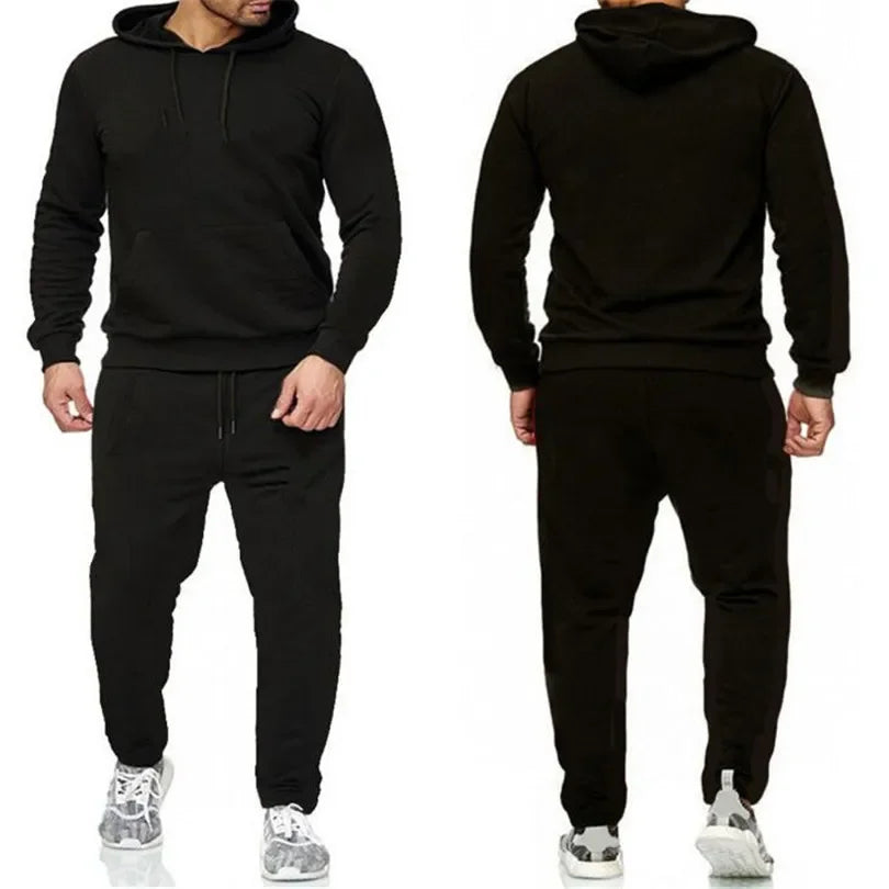 Classic Solid Color Tracksuit Hooded Sweatshirts and Jogger Pants High Quality