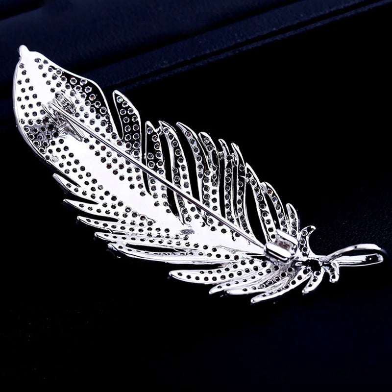 Luxury Copper Feather Brooch Women Wedding Jewelry Gift