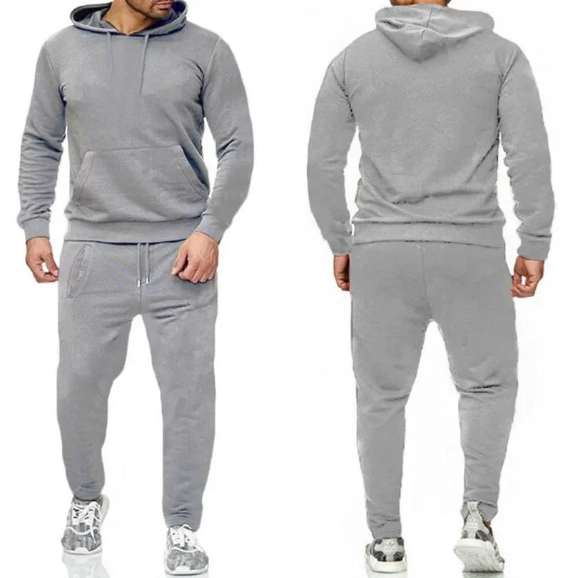 Classic Solid Color Tracksuit Hooded Sweatshirts and Jogger Pants High Quality