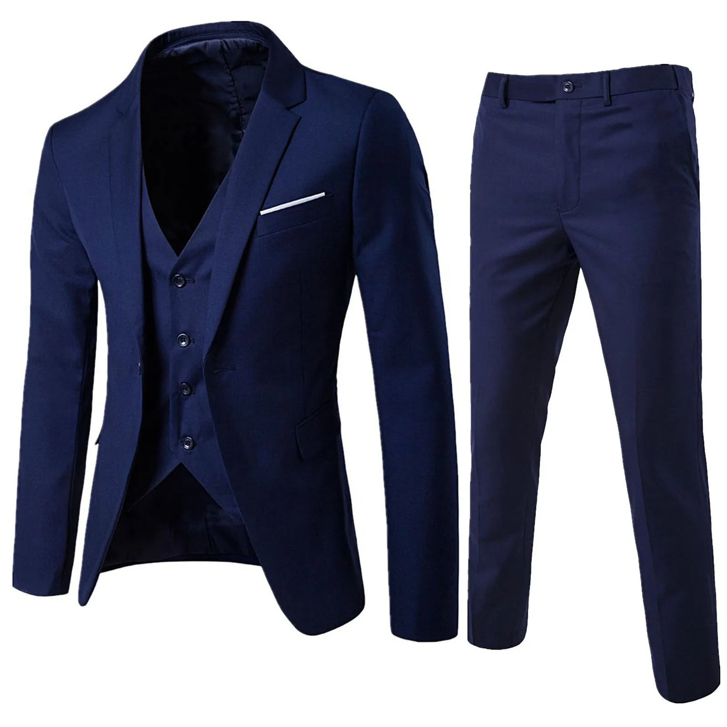 3pcs Slim Formal Suit Solid Color Blazer Vest Pants