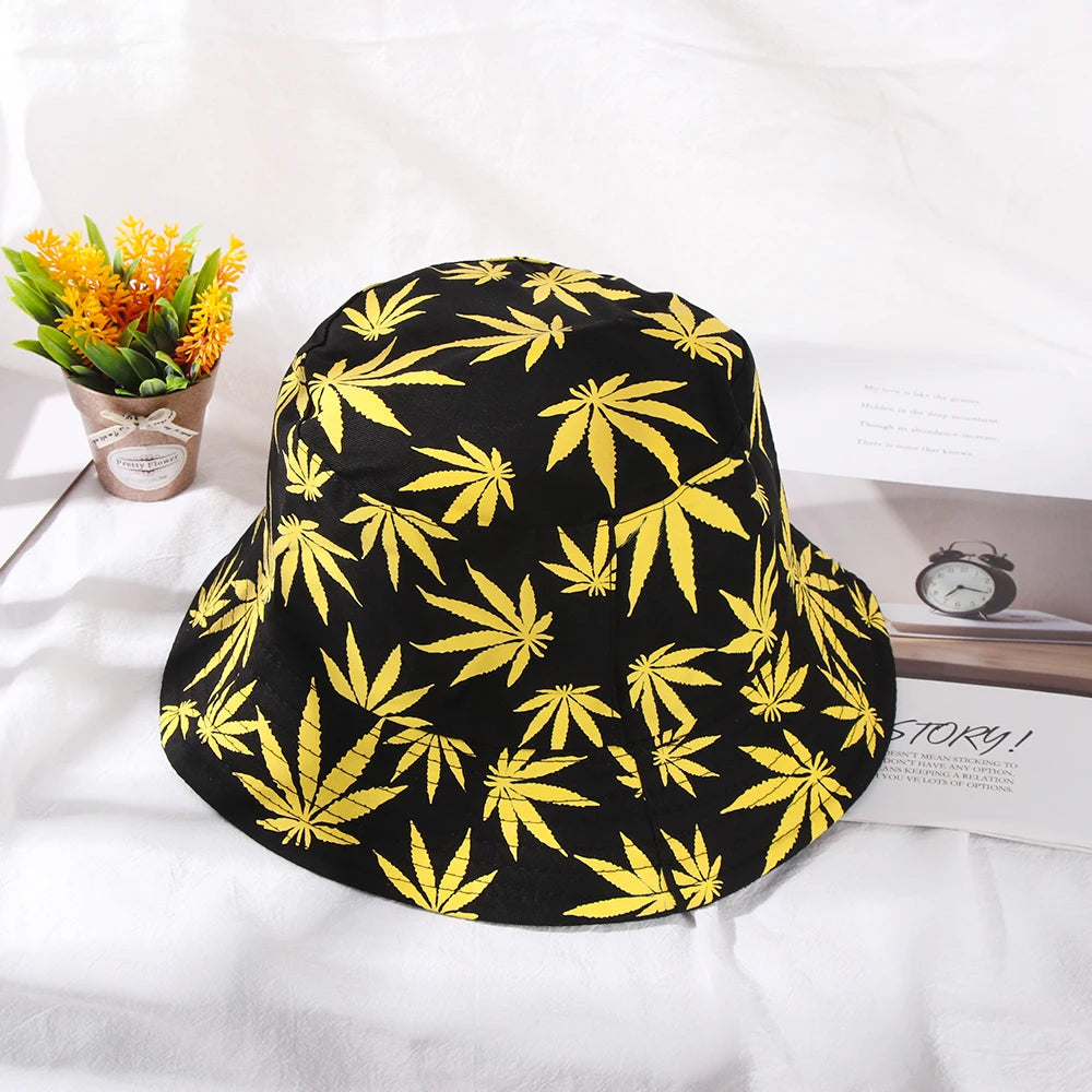 Fashion Hip Hop Cap Women Men Maple Leaf Panama Bucket Hat Trendy Couple