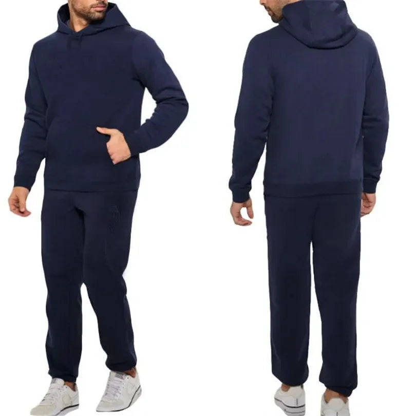 Classic Solid Color Tracksuit Hooded Sweatshirts and Jogger Pants High Quality