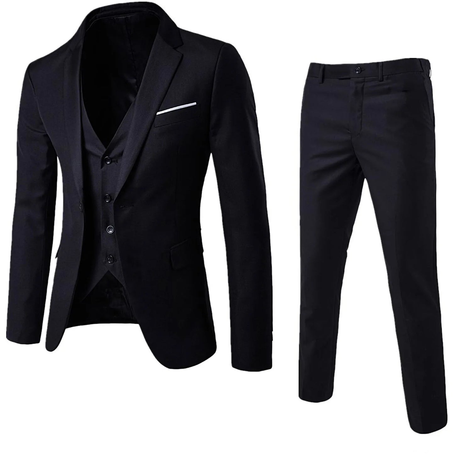 3pcs Slim Formal Suit Solid Color Blazer Vest Pants