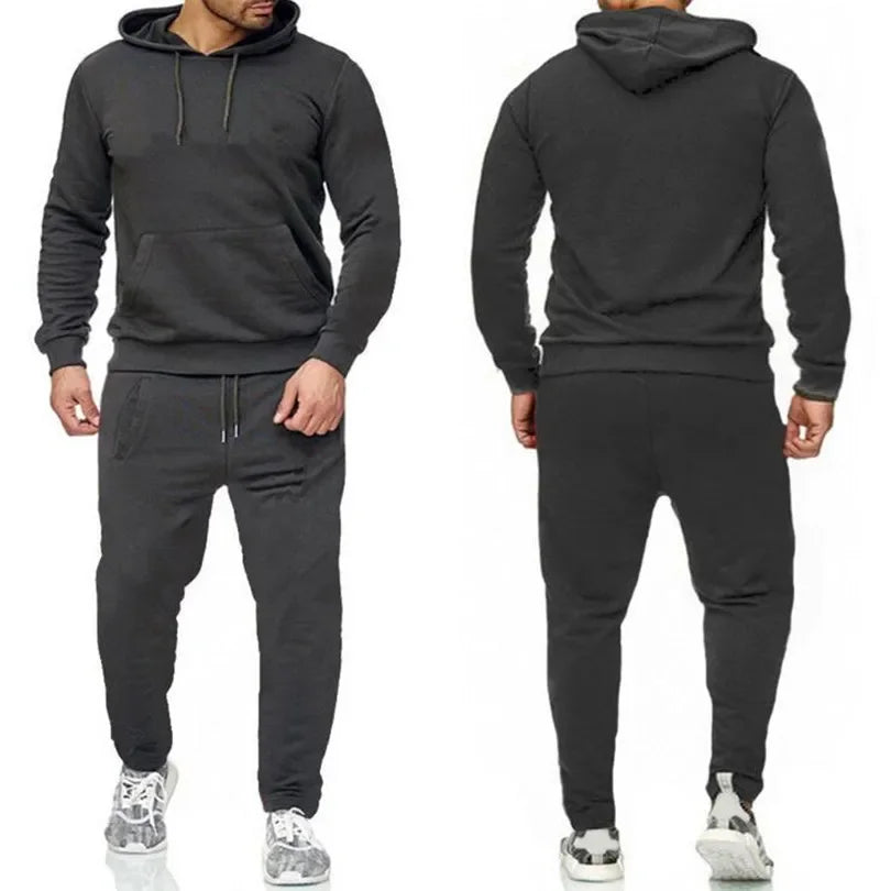 Classic Solid Color Tracksuit Hooded Sweatshirts and Jogger Pants High Quality