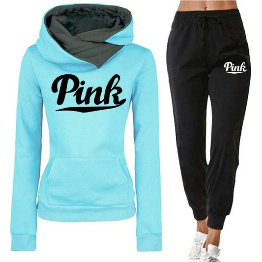 Autumn Winter Hooded Sweatshirt +Black Sweatpants High Quality Ladies Daily Casual Warm 2 Piece Set