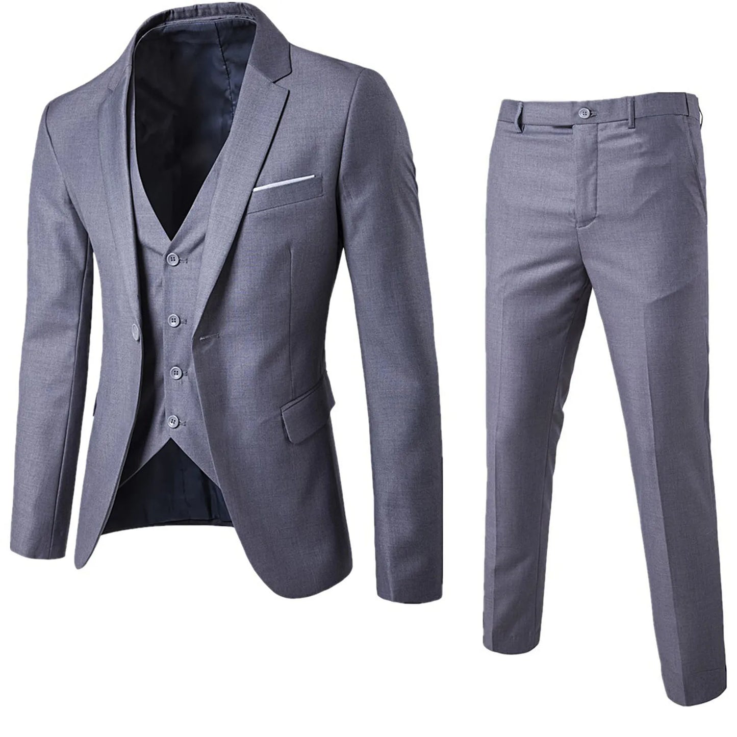 3pcs Slim Formal Suit Solid Color Blazer Vest Pants