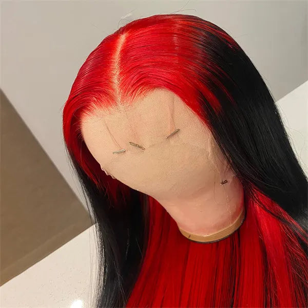 Red and Black Two Tones Straight 13*4/13*6 Lace Front Wig with Pre-plucked Edges