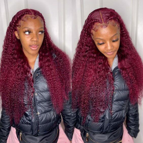 Deep Wave 13*4/13*6 HD Lace Front Wigs Burgundy 99J Color Human Hair Wig With Pre-plucked Edges