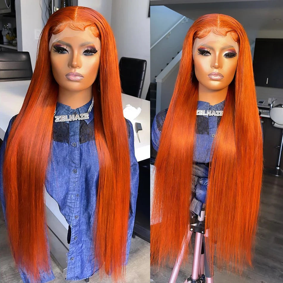 C.G.W Straight Orange Ginger Wig 13*4/13*6 HD Lace Front Wig With Pre-plucked Edges