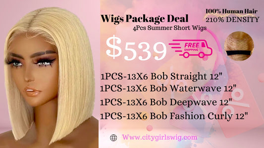 C G W 4pcs 613 Blonde 13*6 HD Lace Front Wigs With Pre-plucked Edges