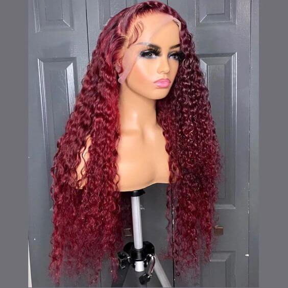 Deep Wave 13*4/13*6 HD Lace Front Wigs Burgundy 99J Color Human Hair Wig With Pre-plucked Edges