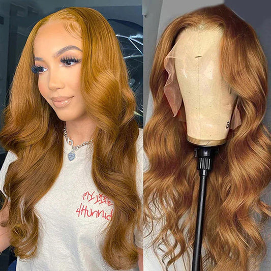 C.G.W #27 Honey Blonde Human Hair Lace Front Wig 13*4/13*6 HD Lace Body Wave  Frontal Wigs With Pre-plucked Edges