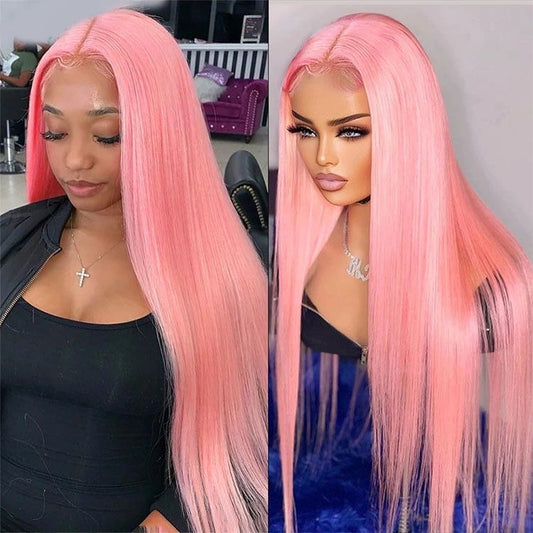 C.G.W 13*4/13*6 HD Lace Frontal Human Hair Wigs Straight Pink Color Wig For Women Pre Plucked Bleached Knots