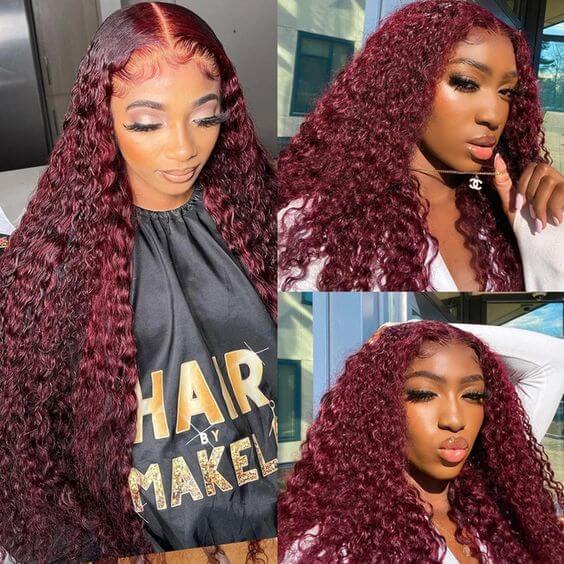 Deep Wave 13*4/13*6 HD Lace Front Wigs Burgundy 99J Color Human Hair Wig With Pre-plucked Edges