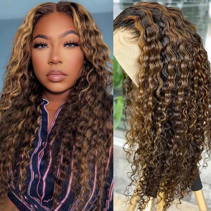 Highlight Deep Wave Frontal Wig 13*4/13*6 lace HD Lace Wig With Pre-plucked Edges