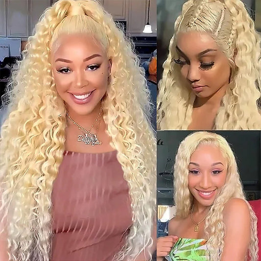 Honey Blonde Lace Front Wig Glueless Deep Wave Lace Wigs 613 Blonde Lace Frontal Wig Transparent Deep Curly Wig