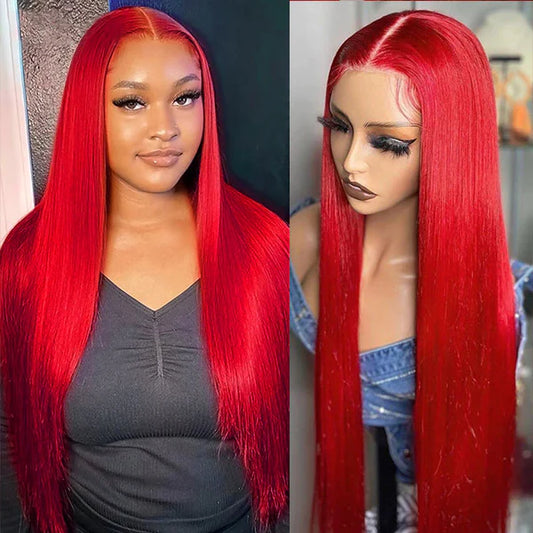 Hair Red Color Long Straight Lace Front Wig