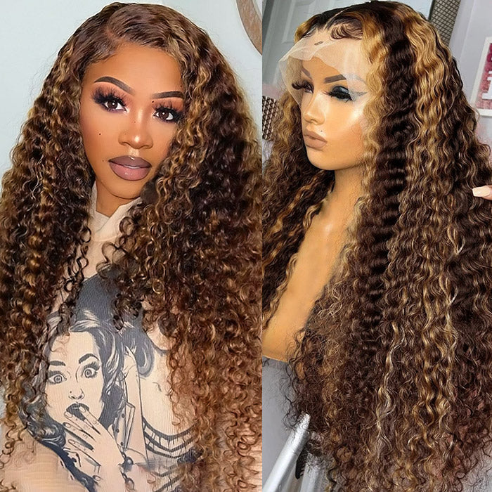 Highlight Deep Wave Frontal Wig 13*4/13*6 lace HD Lace Wig With Pre-plucked Edges