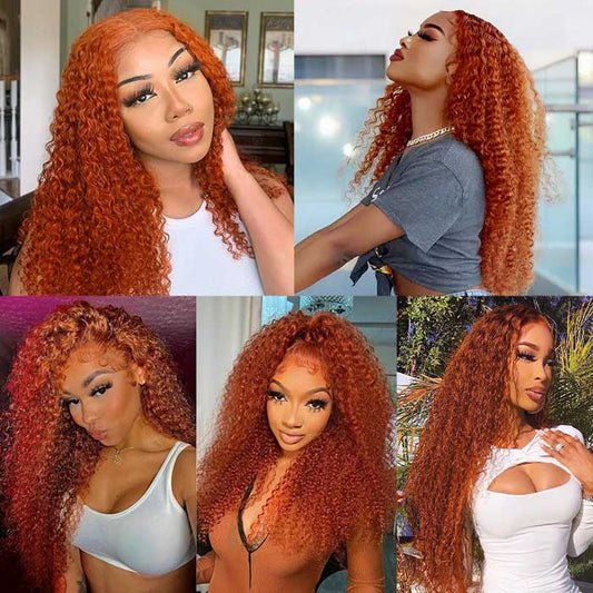 C.G.W Ginger Curly Wig 13*4/ 13*6 HD Lace Front Wigs Colored Human Hair Lace Front Wigs with Pre-plucked Edges Lace