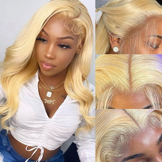 613 HD Lace Wig Blonde Body Wave Wig 4x4 Lace Closure Human Hair Wig