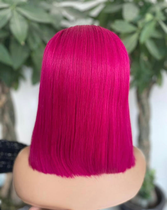 Hot Pink Colored Short Bob Raw 13*4 /13*6 Lace Front Wigs glueless