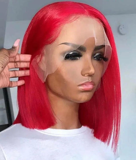 Red Bob Wig Straight 13*4/13*6 Lace Front Human Hair Wig Natural Hairline Bob Wigs with Pre-plucked Edges