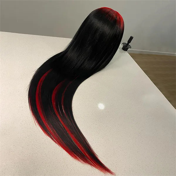 Red and Black Two Tones Straight 13*4/13*6 Lace Front Wig with Pre-plucked Edges