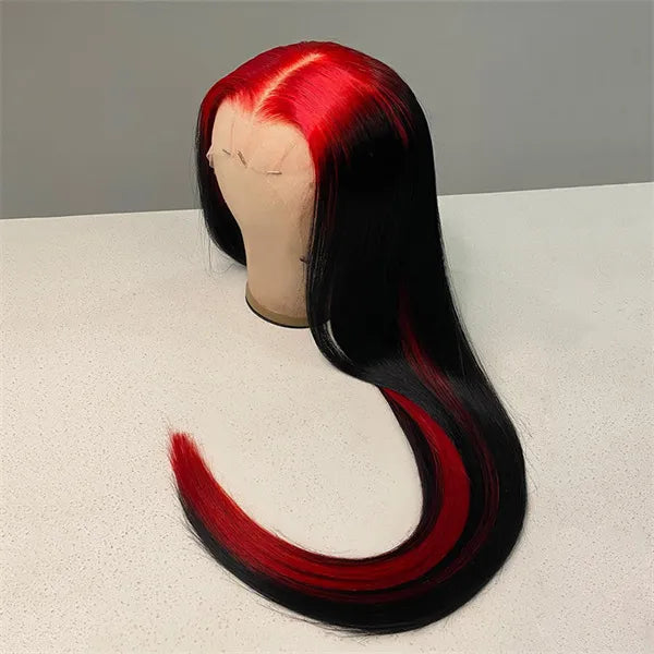 Red and Black Two Tones Straight 13*4/13*6 Lace Front Wig with Pre-plucked Edges